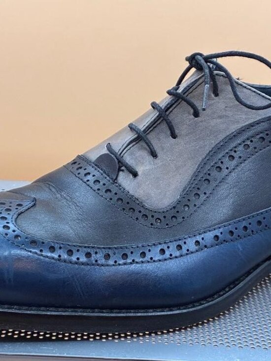 *EUC* DUCA Men’s Oxford Shoe Grey Blue Black Tri Lace Up Leather Size 44 US 10.5 main image 4